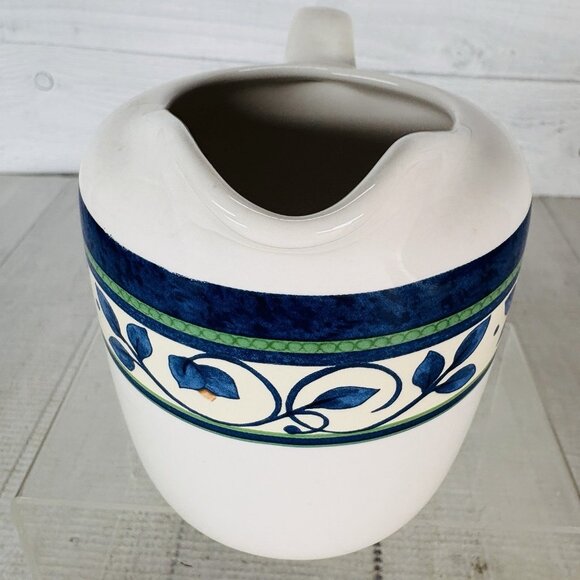 Pfaltzgraff ORLEANS Blue Green Vine Yellow Stoneware 12oz Handle Creamer Pitcher - Picture 11 of 14
